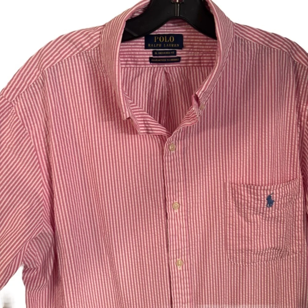 Polo Ralph Lauren Shirt Men's Sz XXL Striped Seersucker UNTUCKED FIT Button Down